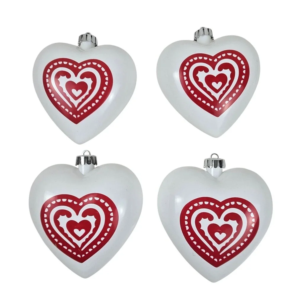 Set of 4 IKEA Kotte White Heart Christmas Ornaments Blow Mold Plastic 4